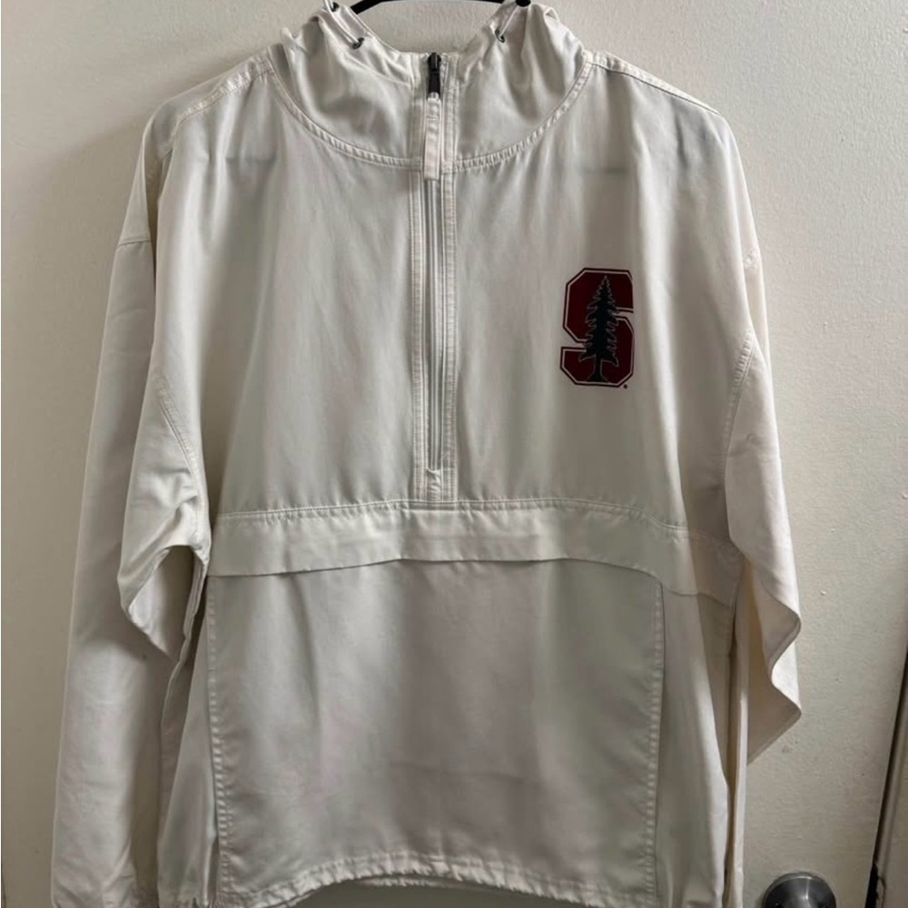 Champion White Half-Zip Jacket with Red Emblem
